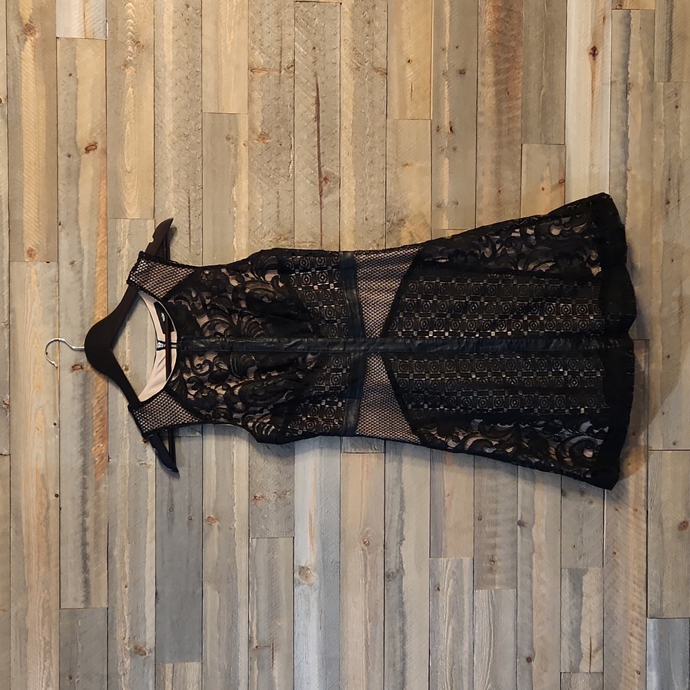 Mossimo black lace and nude lined midi dress size